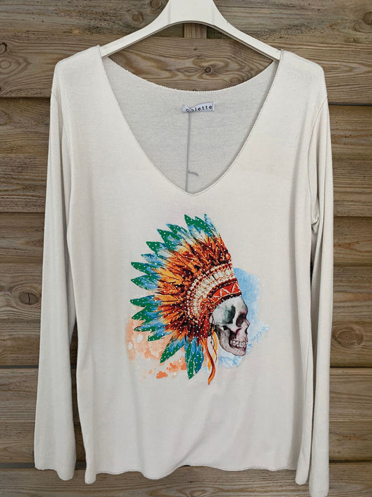 Tee-shirt manches longues Skull Beige
