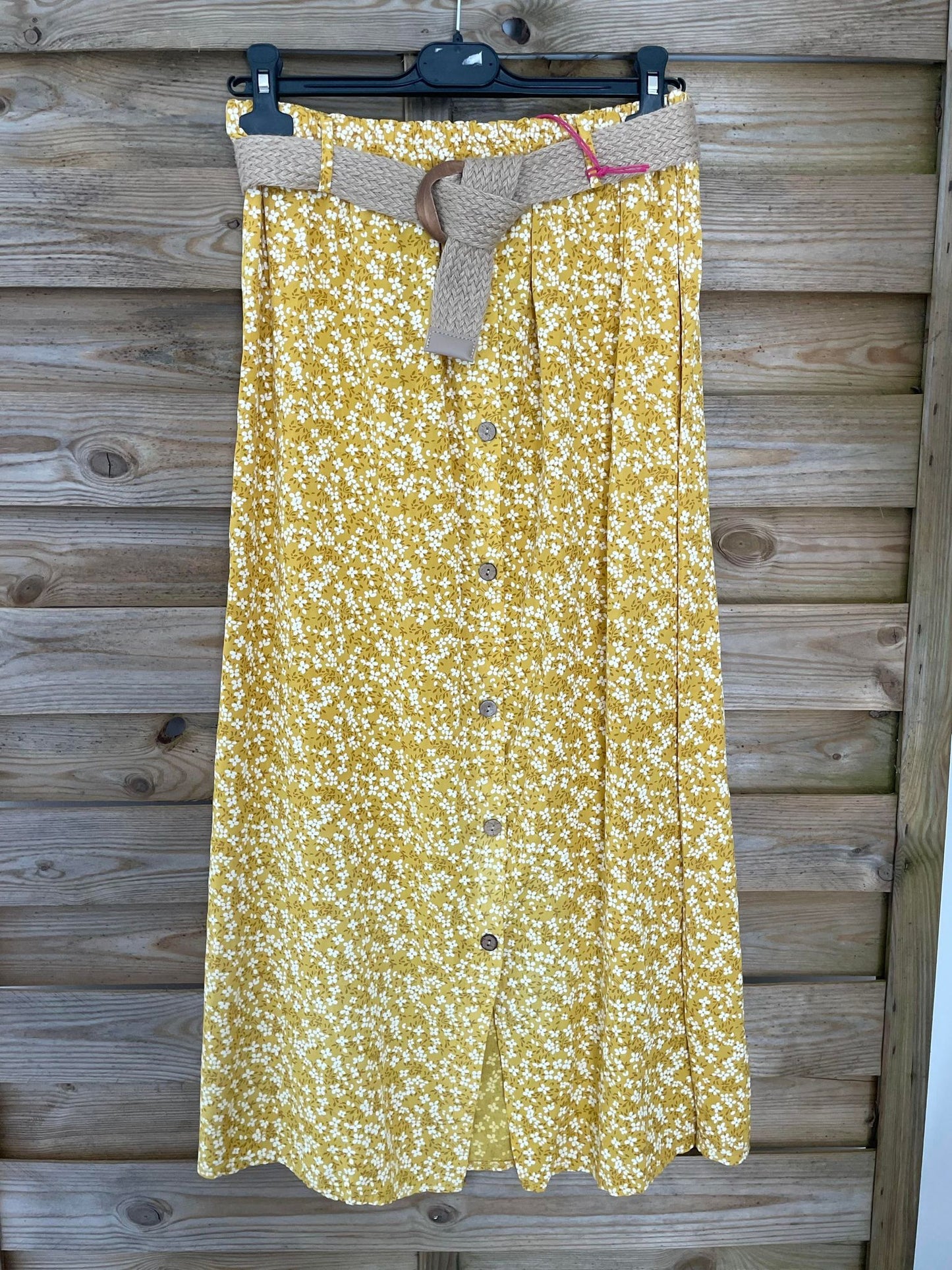 Jupe longue fleur moutarde avec ceinture