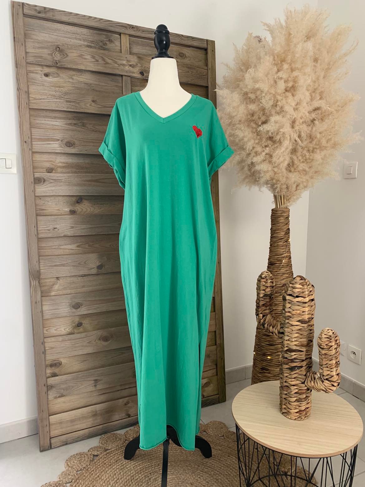 Robe Longue Tee-shirt Coeur verte