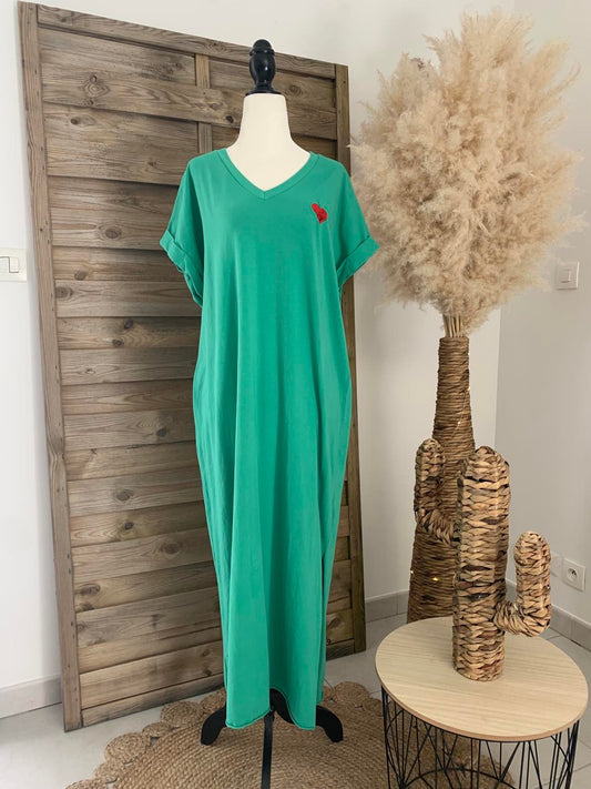Robe Longue Tee-shirt Coeur verte