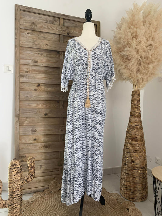 Robe Bohème Blanche et Marine