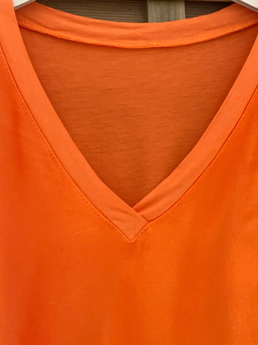 Haut satiné bi-matière orange