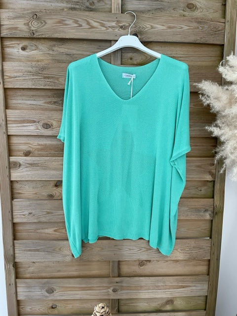 Pull fin étoile manches courtes Bleu/Vert