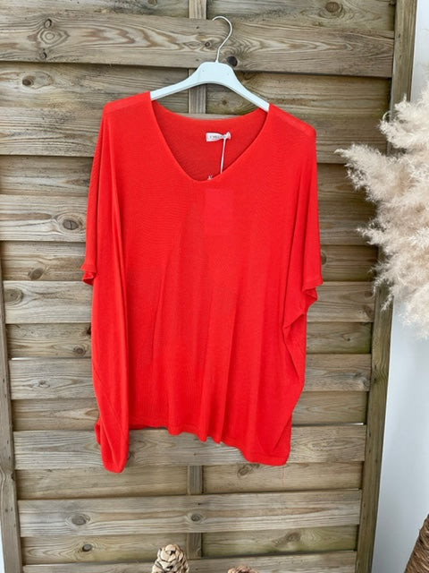 Pull fin manches courtes étoile orange