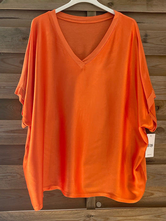 Haut satiné bi-matière orange